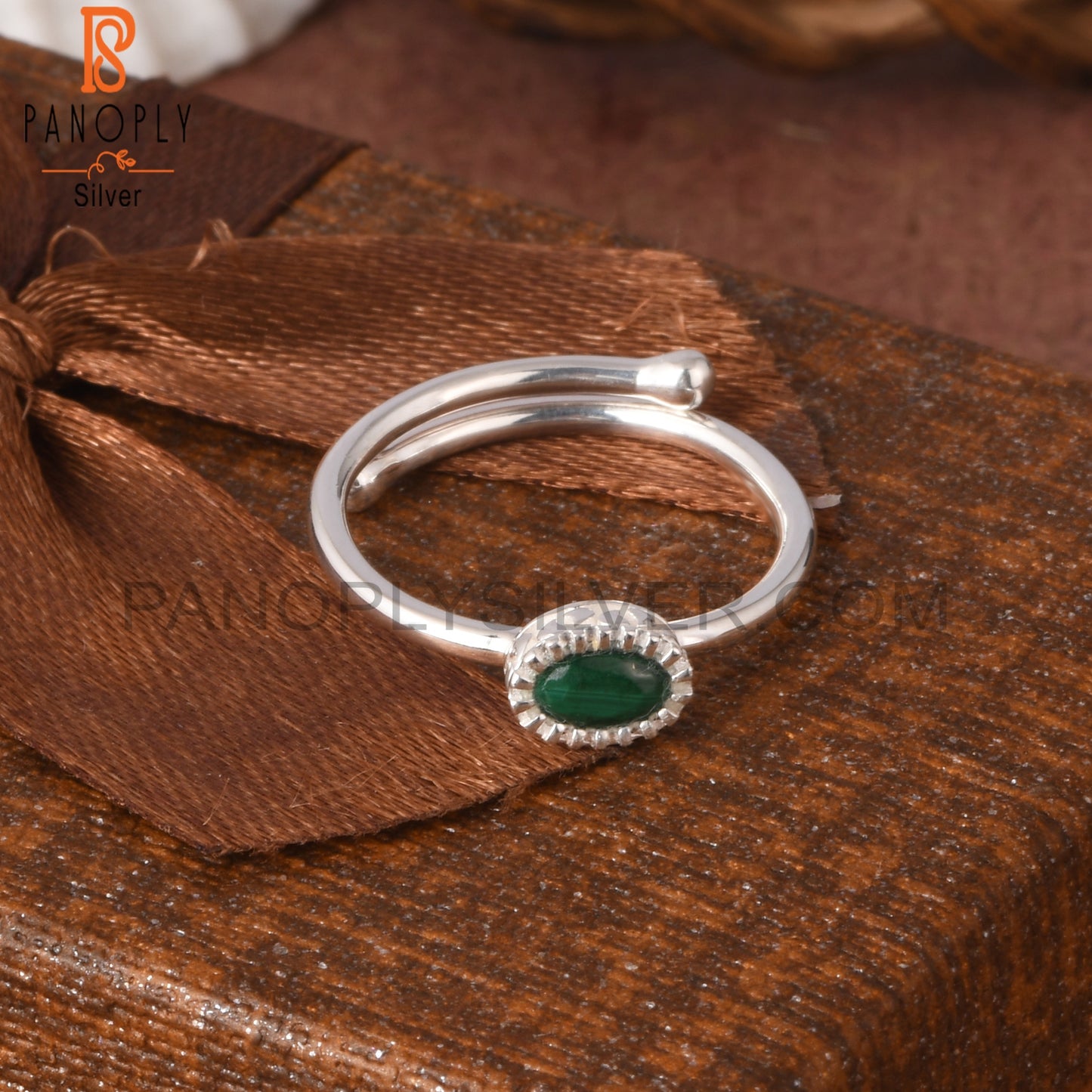 Adjustable Malachite Oval Shape 925 Sterling Silver Ring