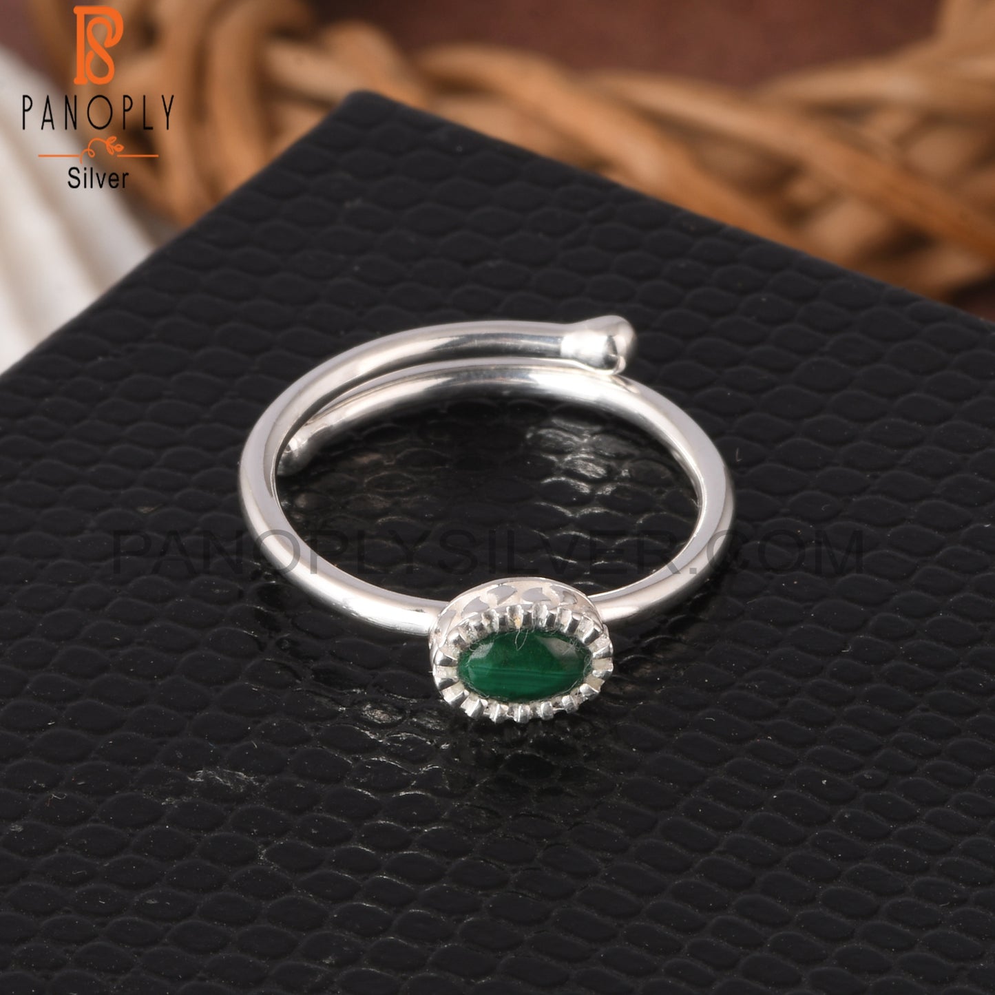 Adjustable Malachite Oval Shape 925 Sterling Silver Ring