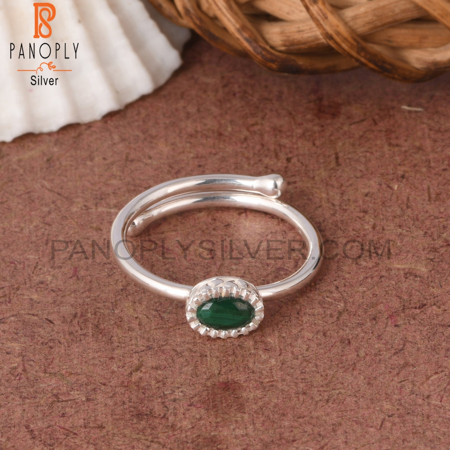 Adjustable Malachite Oval Shape 925 Sterling Silver Ring