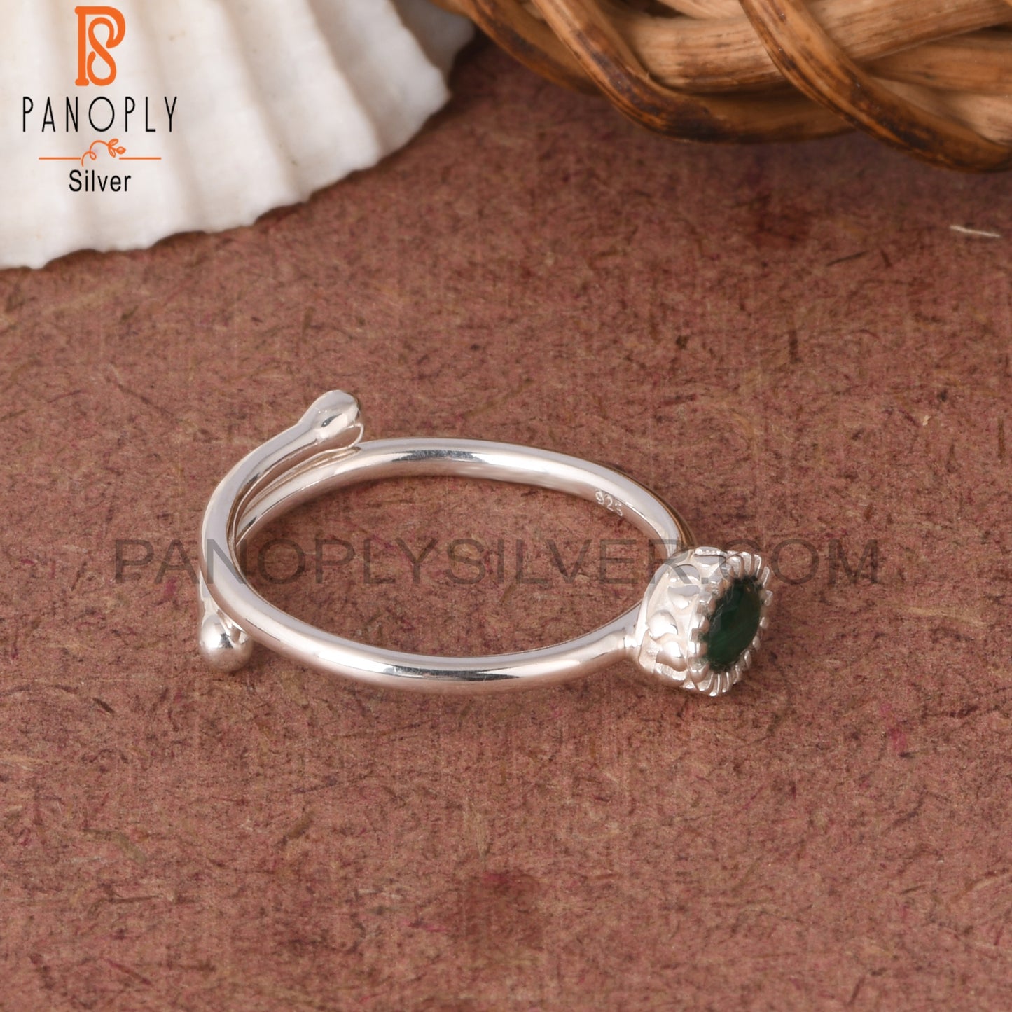 Adjustable Malachite Oval Shape 925 Sterling Silver Ring