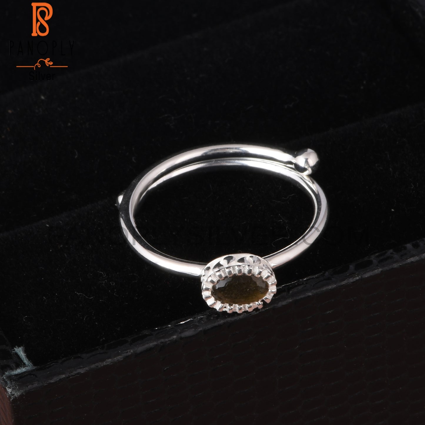 Gold Sheen Obsidian Oval Shape 925 Sterling Silver Ring