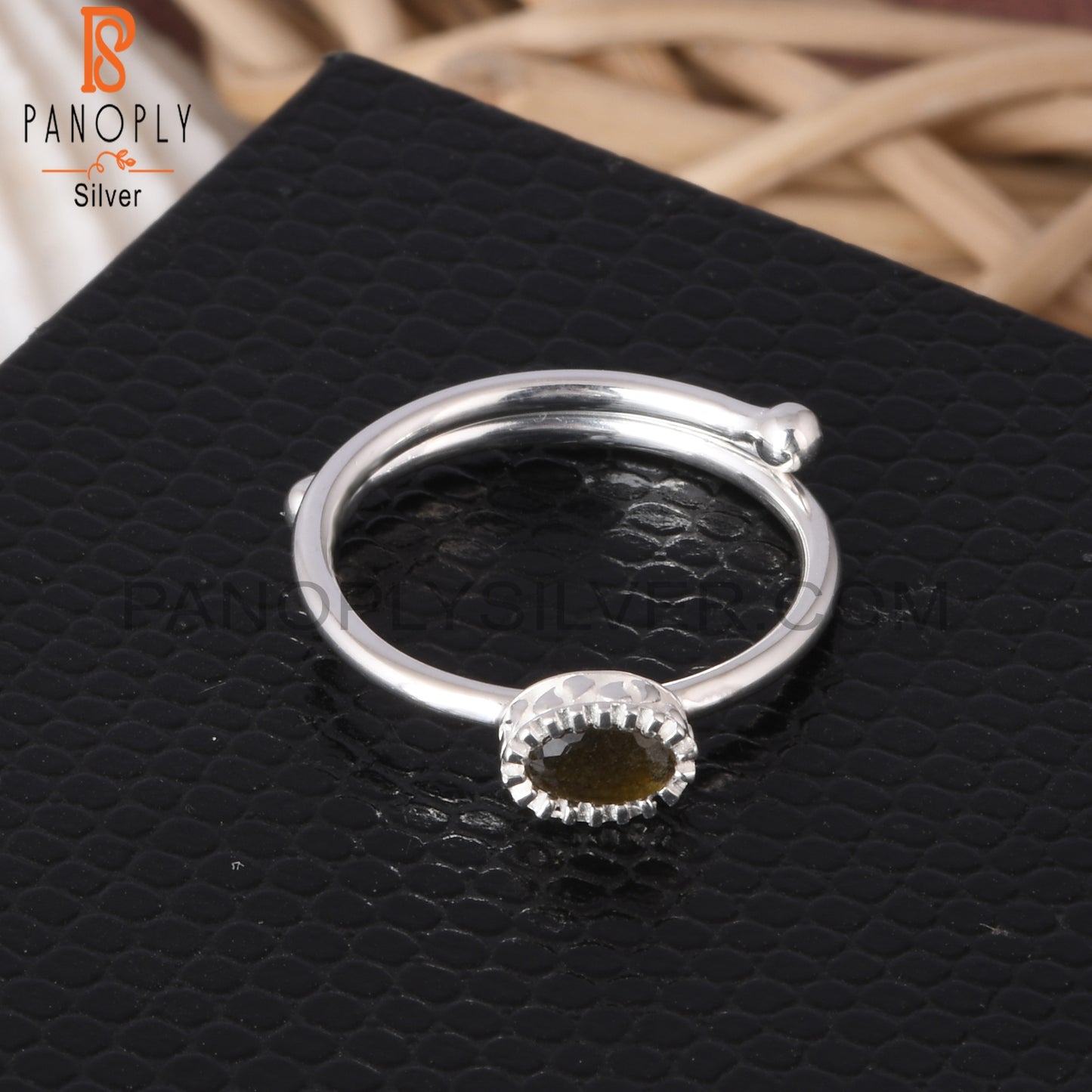 Gold Sheen Obsidian Oval Shape 925 Sterling Silver Ring