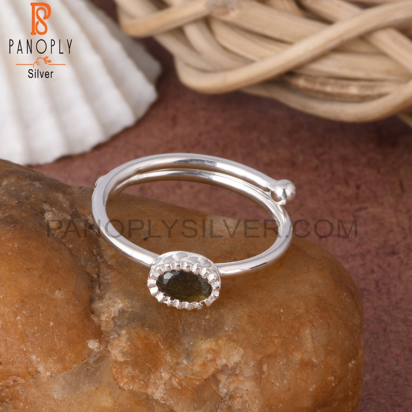 Gold Sheen Obsidian Oval Shape 925 Sterling Silver Ring