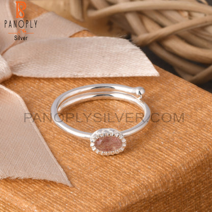 Strawberry Quartz Oval 925 Sterling Silver Ring