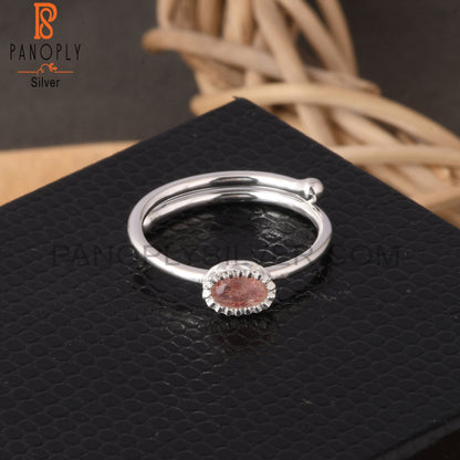 Strawberry Quartz Oval 925 Sterling Silver Ring