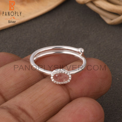 Strawberry Quartz Oval 925 Sterling Silver Ring