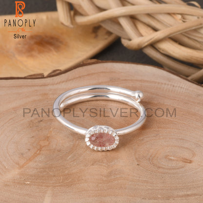 Strawberry Quartz Oval 925 Sterling Silver Ring