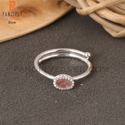 Strawberry Quartz Oval 925 Sterling Silver Ring