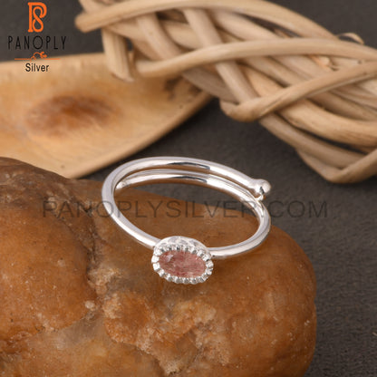 Strawberry Quartz Oval 925 Sterling Silver Ring