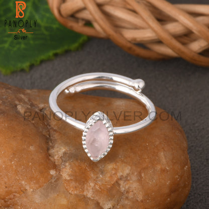 Rose Quartz Marquise Shape 925 Sterling Silver Ring