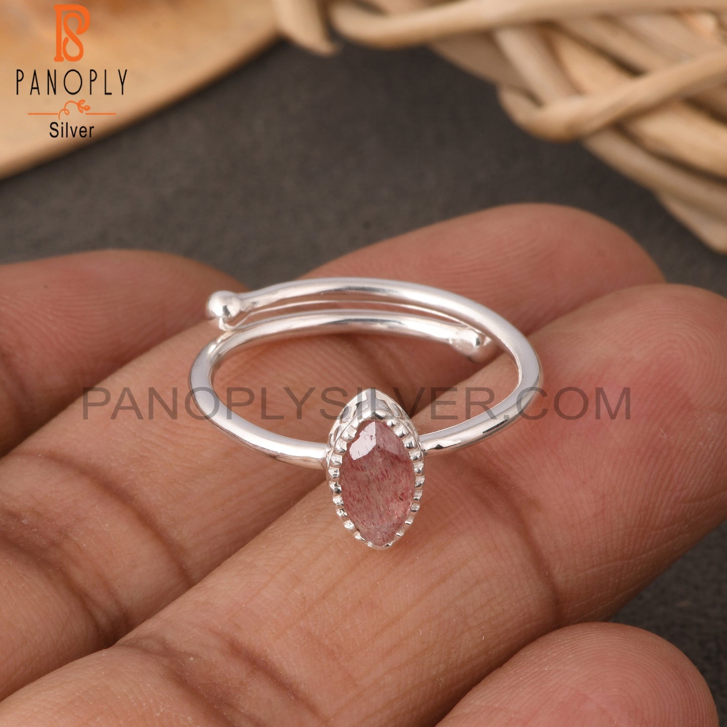 Strawberry Quartz 925 Sterling Silver Marquise Ring
