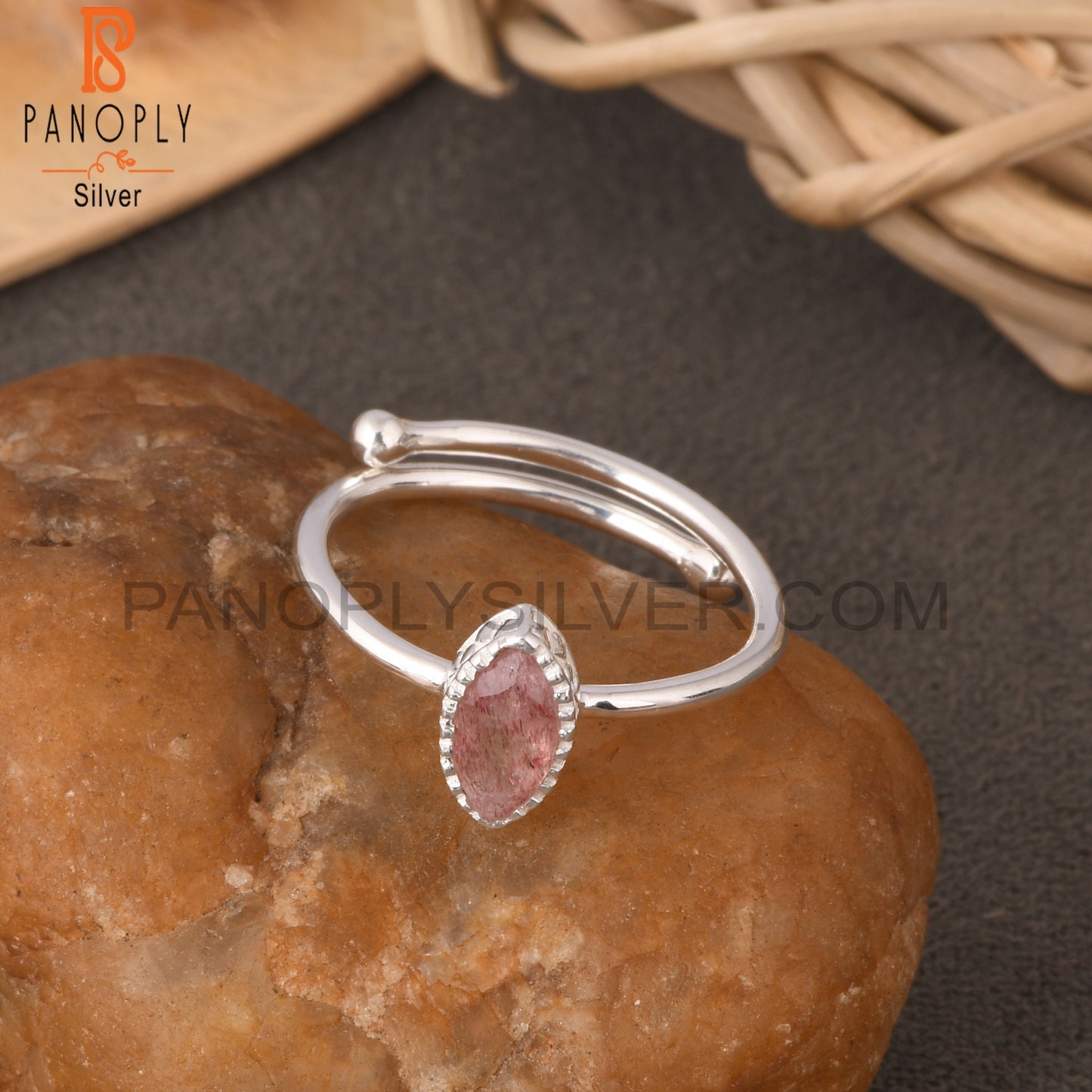 Strawberry Quartz 925 Sterling Silver Marquise Ring