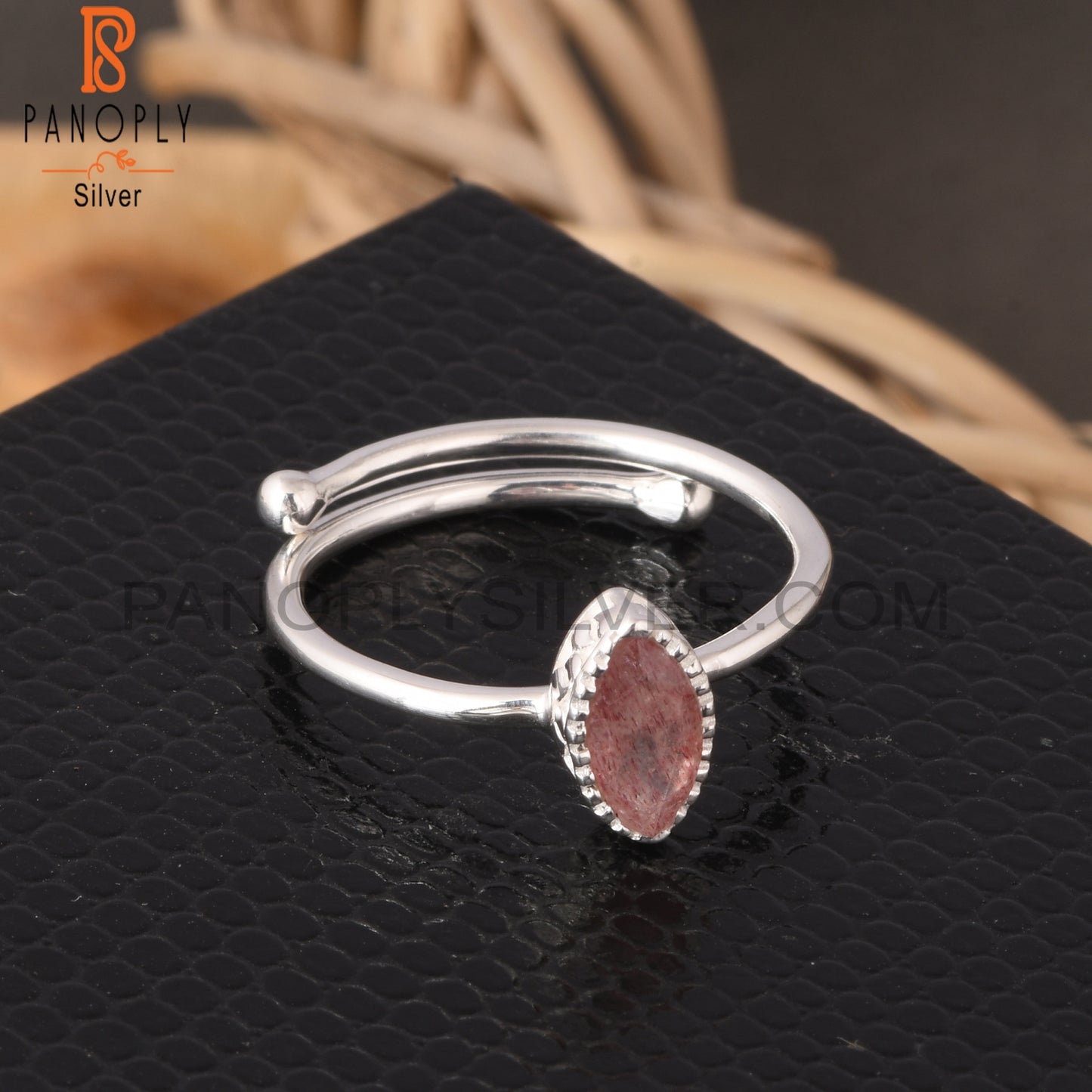 Strawberry Quartz 925 Sterling Silver Marquise Ring
