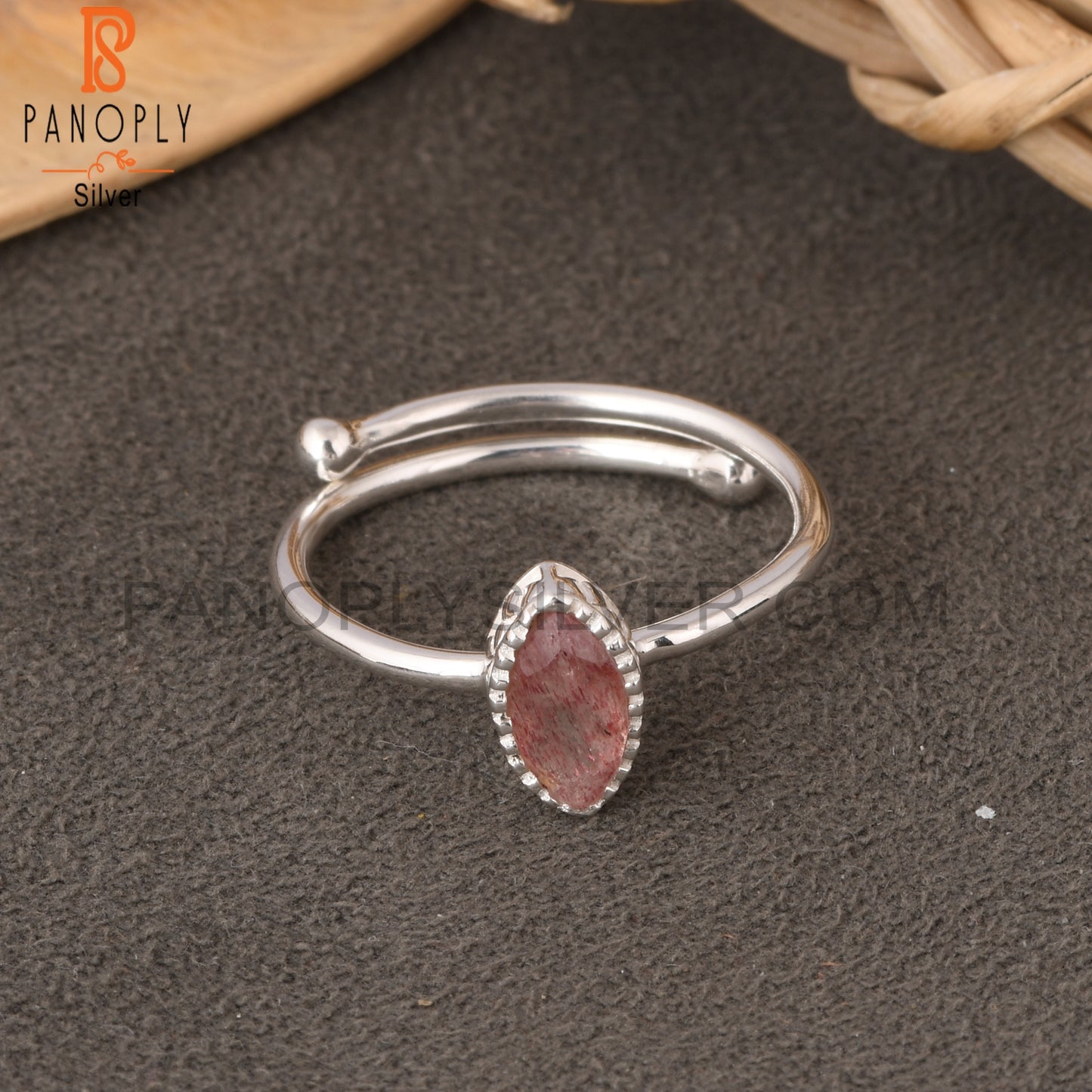 Strawberry Quartz 925 Sterling Silver Marquise Ring