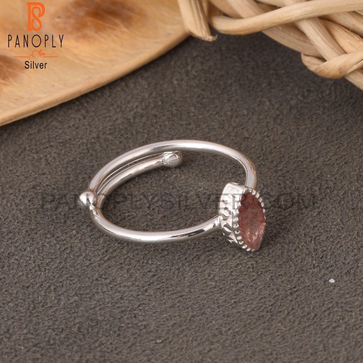 Strawberry Quartz 925 Sterling Silver Marquise Ring