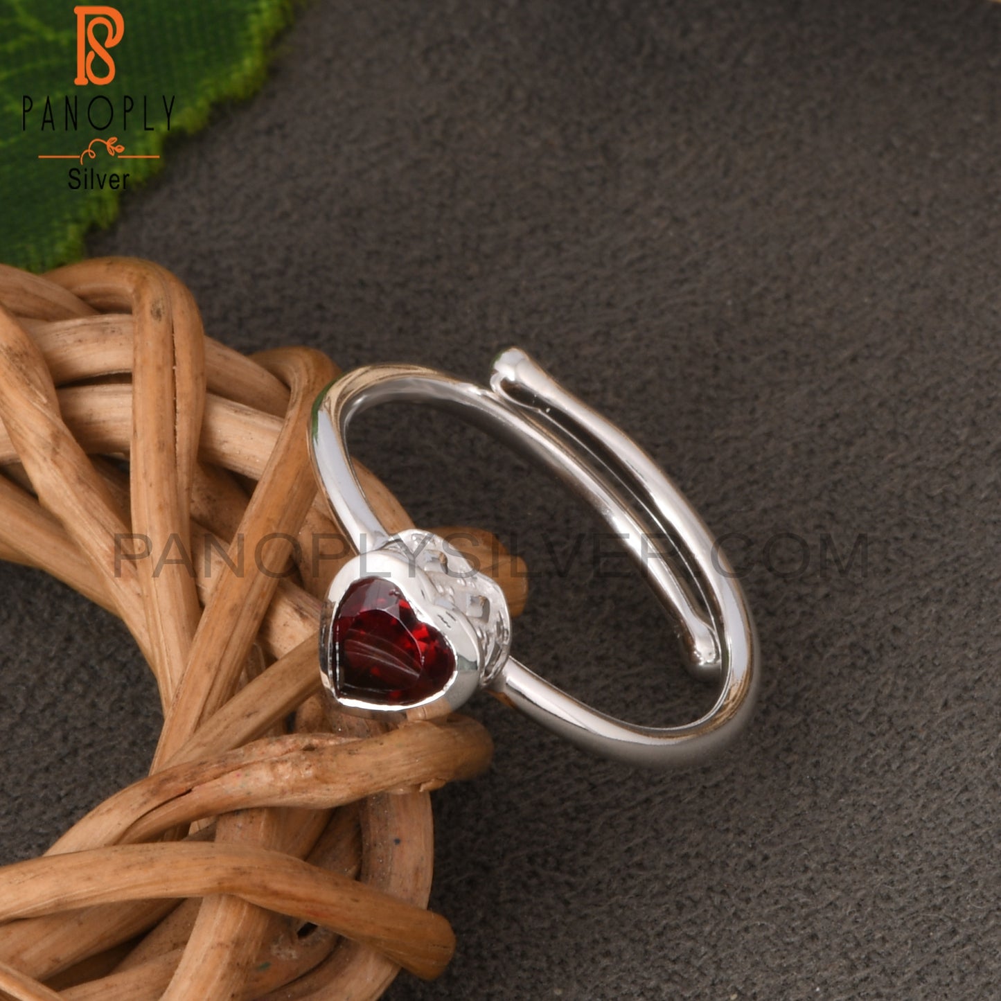 Garnet Heart Shape 925 Sterling Silver Ring