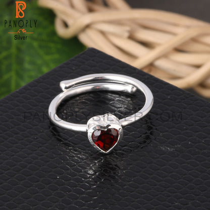 Garnet Heart Shape 925 Sterling Silver Ring
