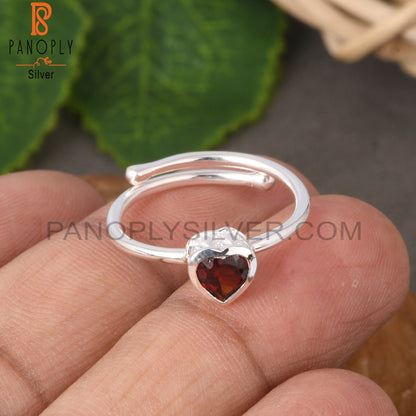 Garnet Heart Shape 925 Sterling Silver Ring