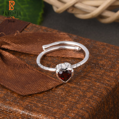 Garnet Heart Shape 925 Sterling Silver Ring