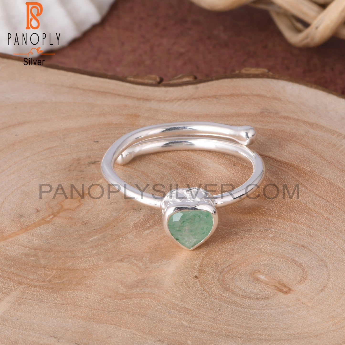 Green Strawberry Quartz Heart Shape 925 Sterling Silver Ring
