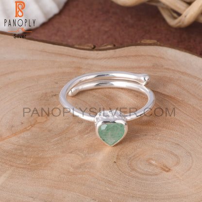 Green Strawberry Quartz Heart Shape 925 Sterling Silver Ring