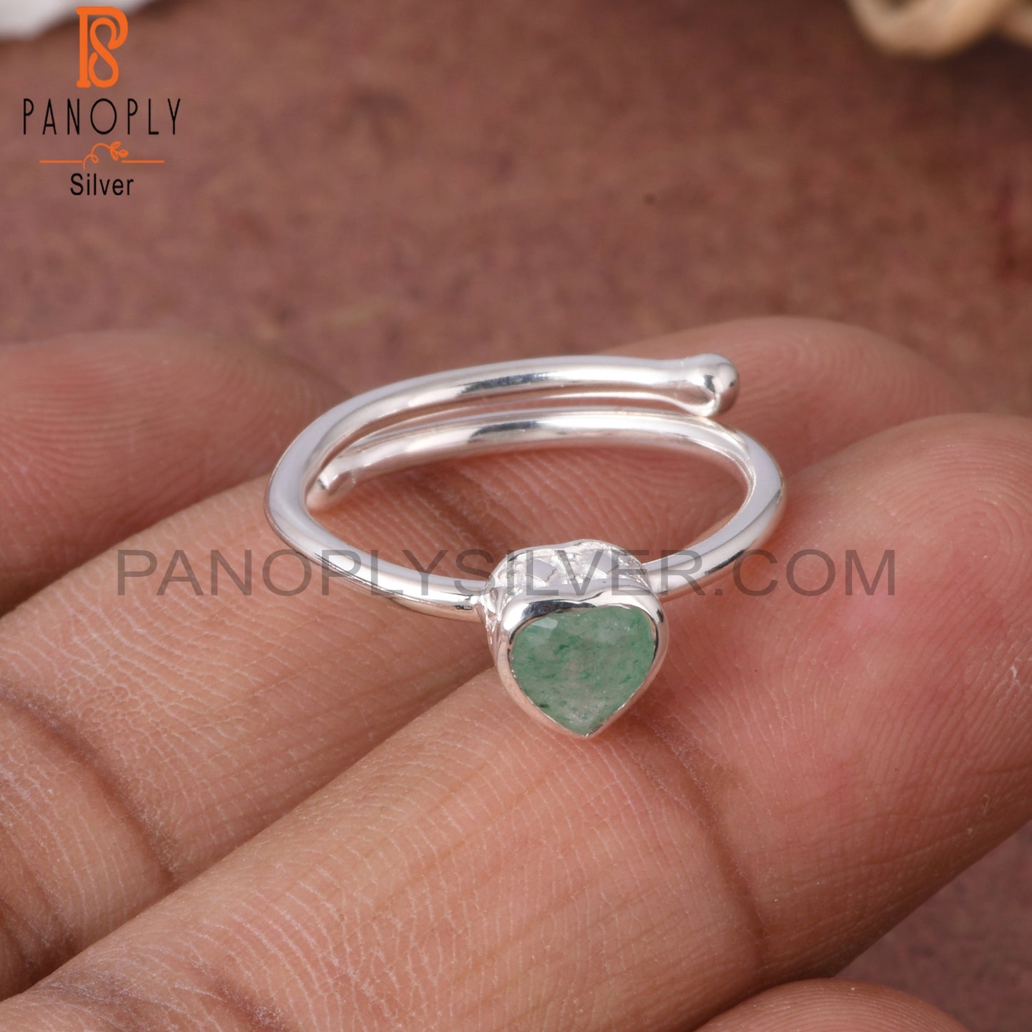 Green Strawberry Quartz Heart Shape 925 Sterling Silver Ring