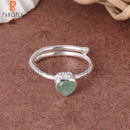 Green Strawberry Quartz Heart Shape 925 Sterling Silver Ring