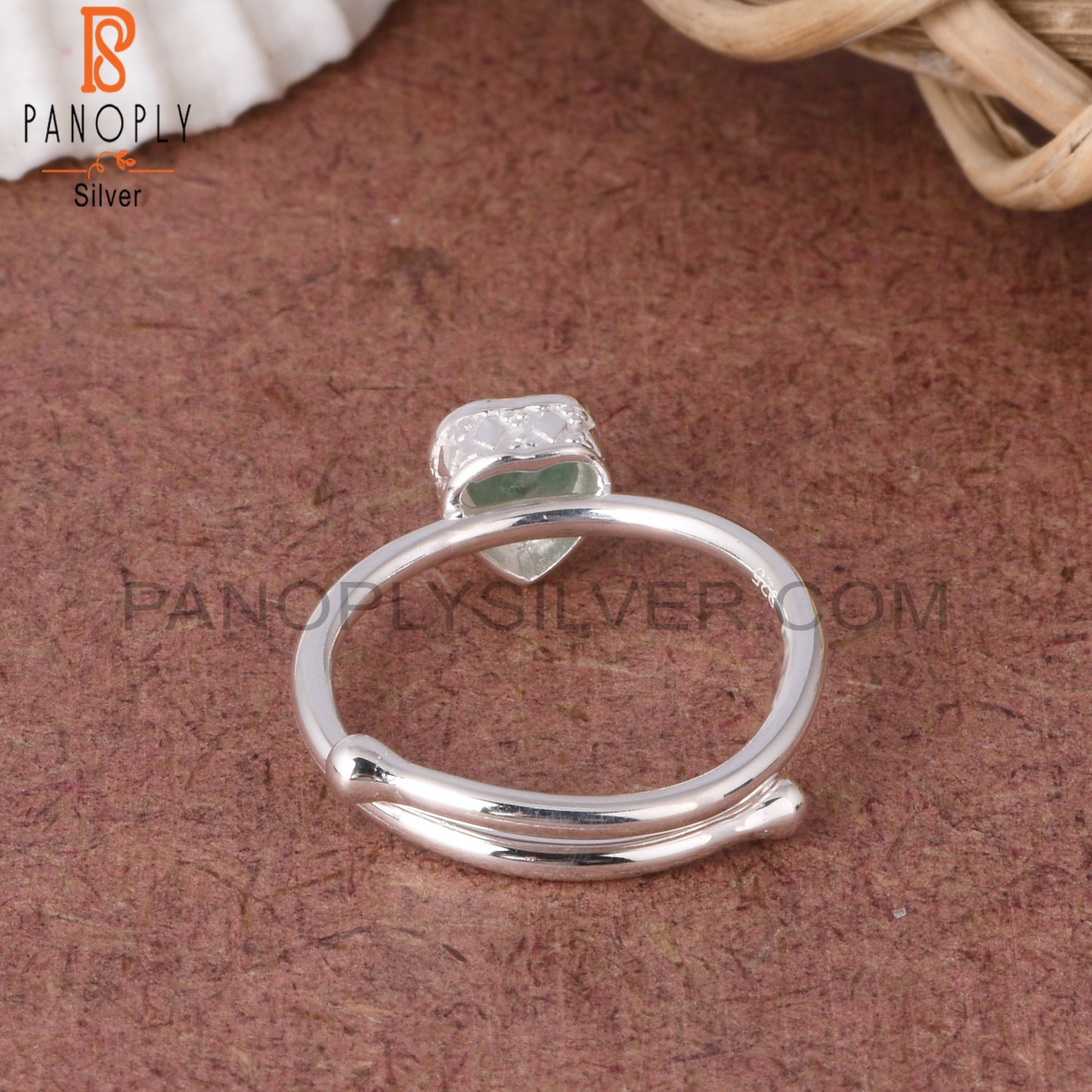 Green Strawberry Quartz Heart Shape 925 Sterling Silver Ring