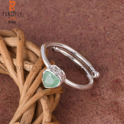 Green Strawberry Quartz Heart Shape 925 Sterling Silver Ring