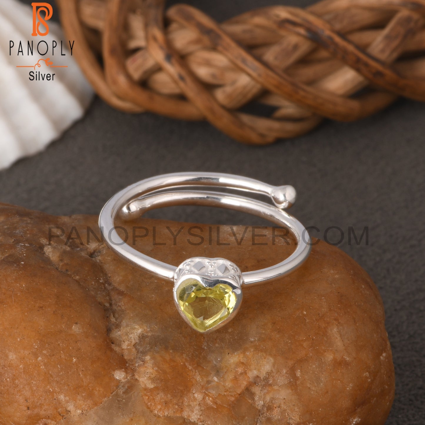 Lemon Topaz Heart 925 Sterling Silver Beautiful Love Ring