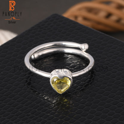 Lemon Topaz Heart 925 Sterling Silver Beautiful Love Ring