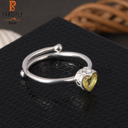 Lemon Topaz Heart 925 Sterling Silver Beautiful Love Ring