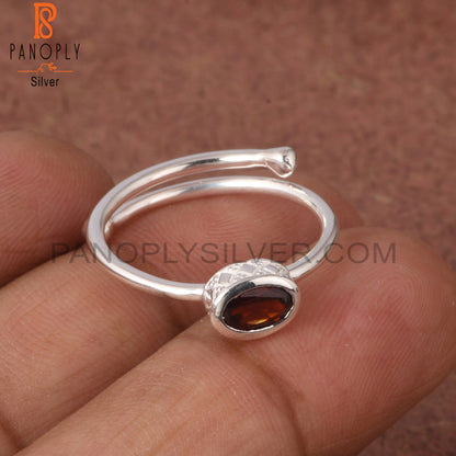 Garnet Oval 925 Sterling Silver Adjustable Ring