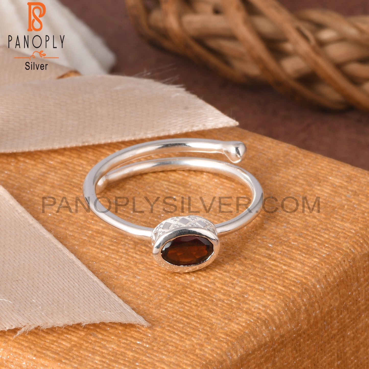 Garnet Oval 925 Sterling Silver Adjustable Ring