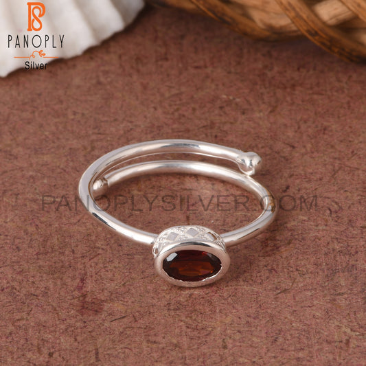 Garnet Oval 925 Sterling Silver Adjustable Ring