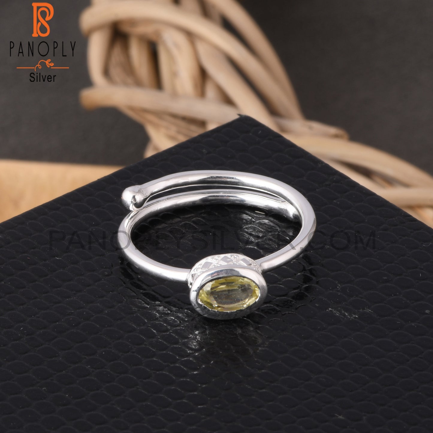 Lemon Topaz Oval 925 Sterling Silver Openable Ring
