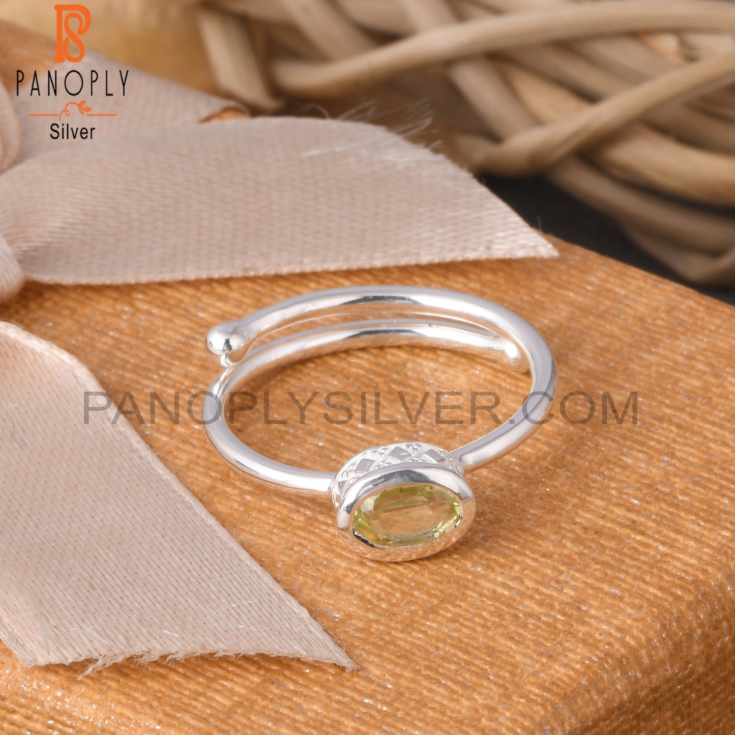 Lemon Topaz Oval 925 Sterling Silver Openable Ring