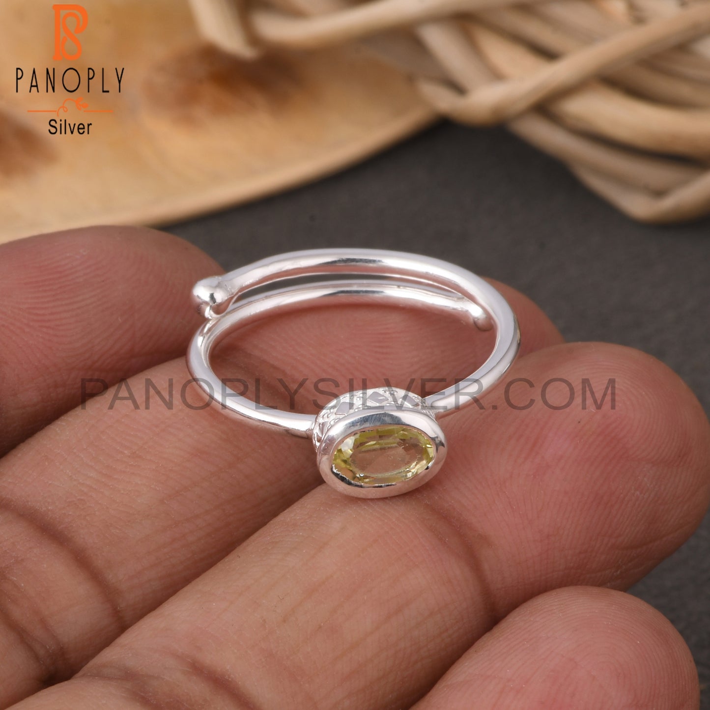 Lemon Topaz Oval 925 Sterling Silver Openable Ring