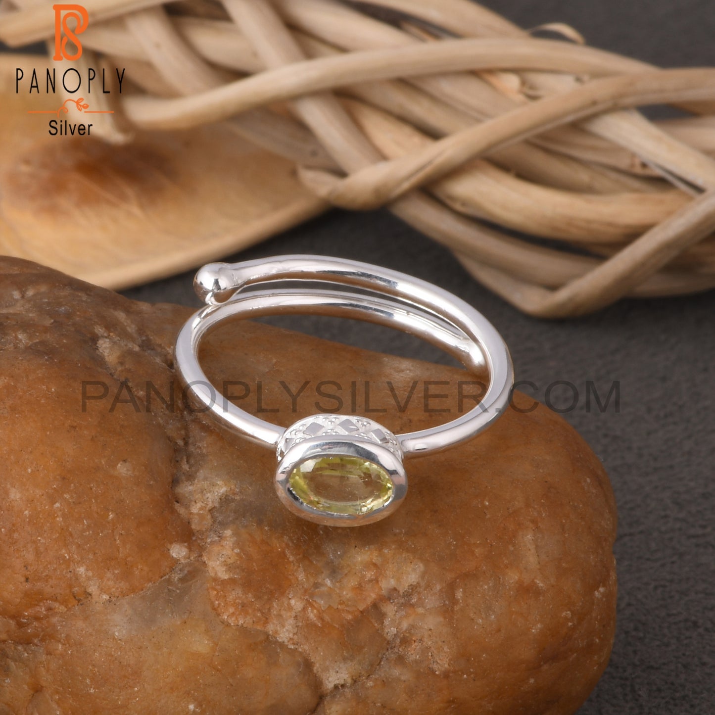 Lemon Topaz Oval 925 Sterling Silver Openable Ring