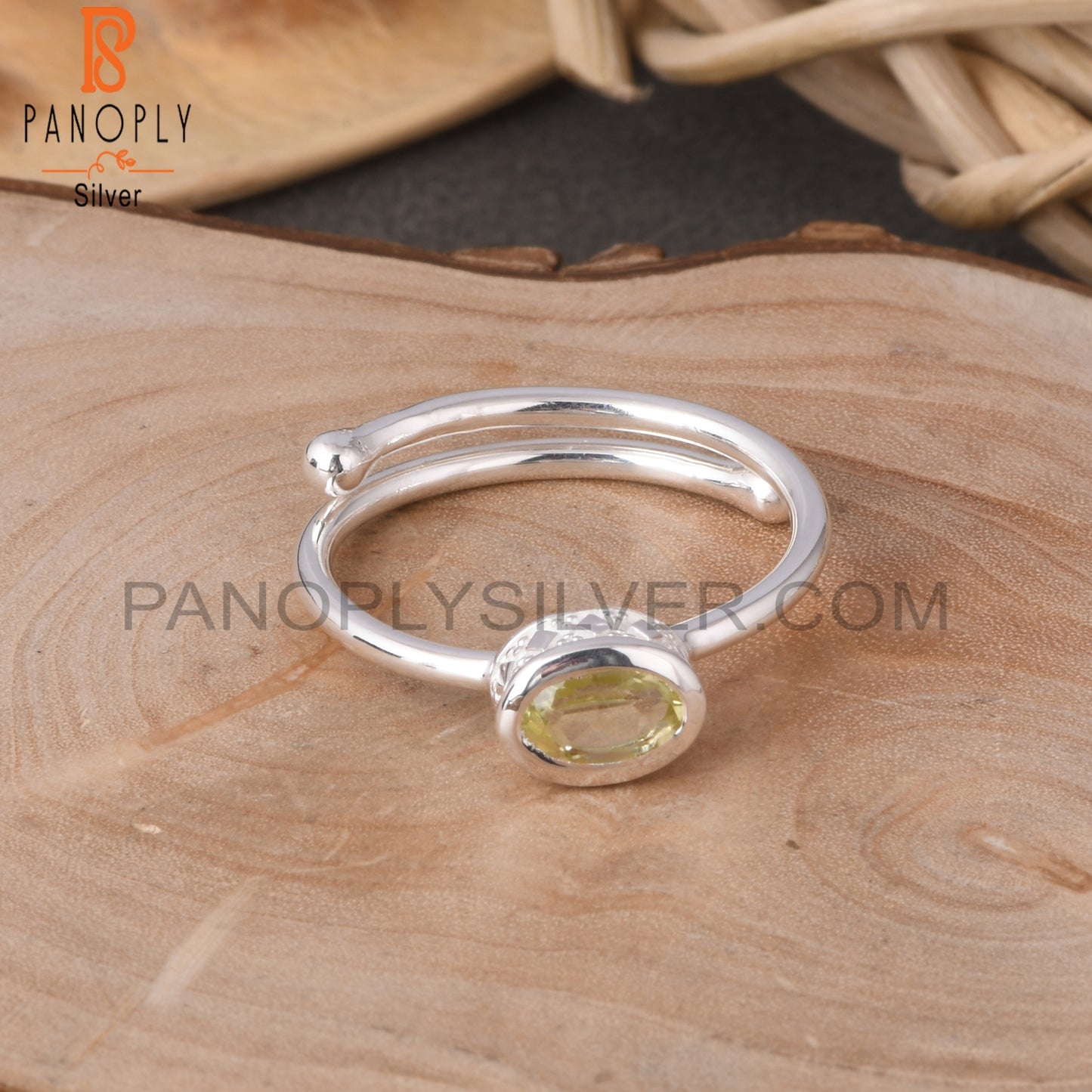 Lemon Topaz Oval 925 Sterling Silver Openable Ring