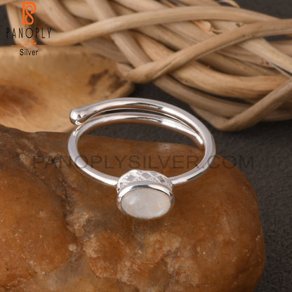 Rainbow Moonstone Oval 925 Sterling Silver Ring