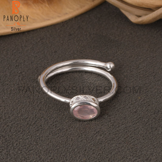 Rose Quartz Oval 925 Sterling Silver Gift Ring