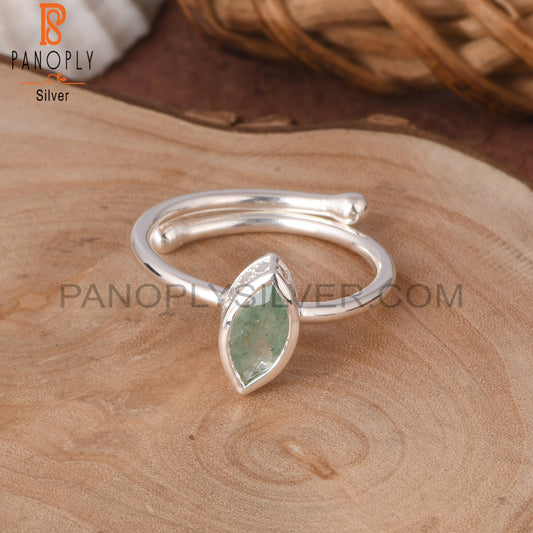 Green Strawberry Quartz Marquise 925 Sterling Silver Ring