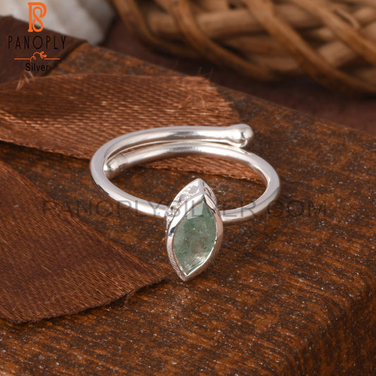 Green Strawberry Quartz Marquise 925 Sterling Silver Ring