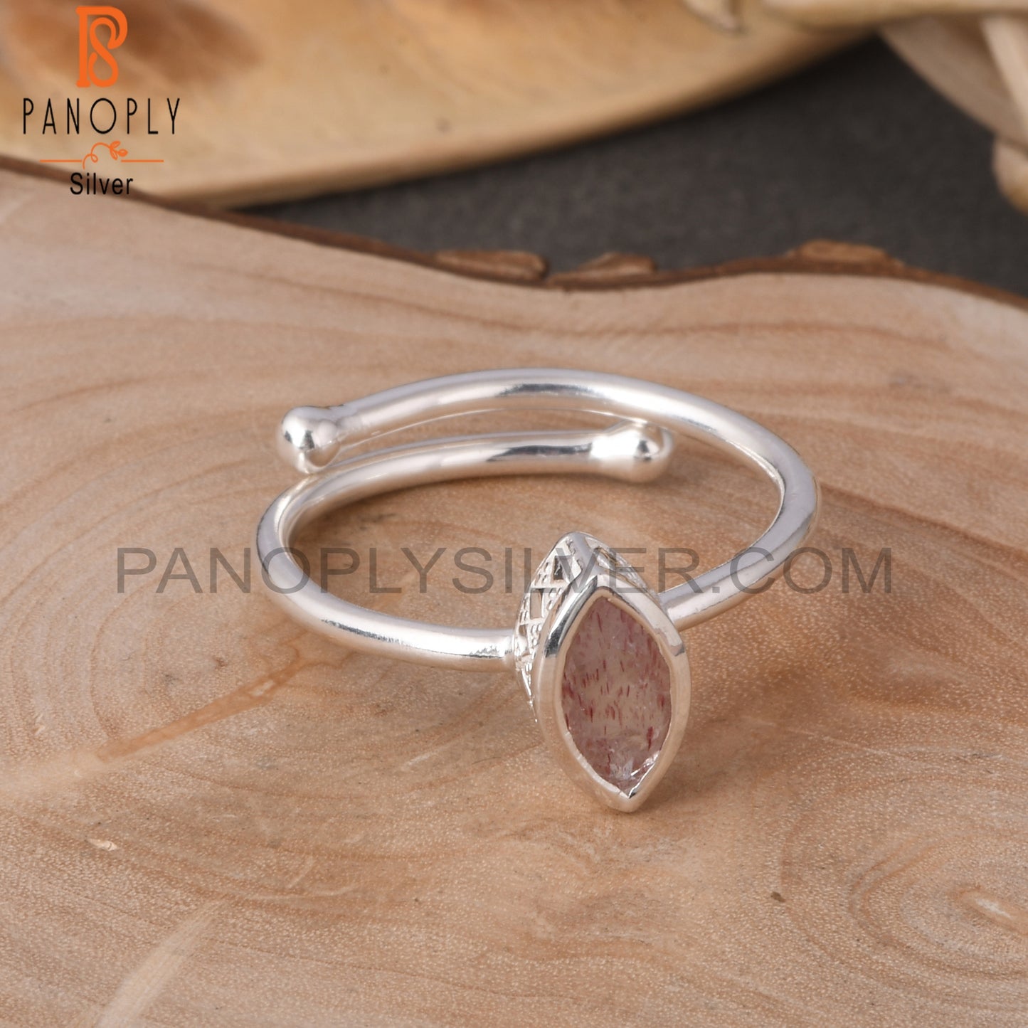 Strawberry Quartz Marquise 925 Sterling Silver Ring