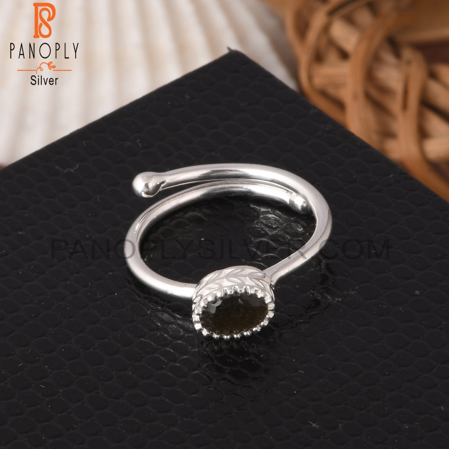 Gold Sheen Obsidian Oval 925 Sterling Silver Ring
