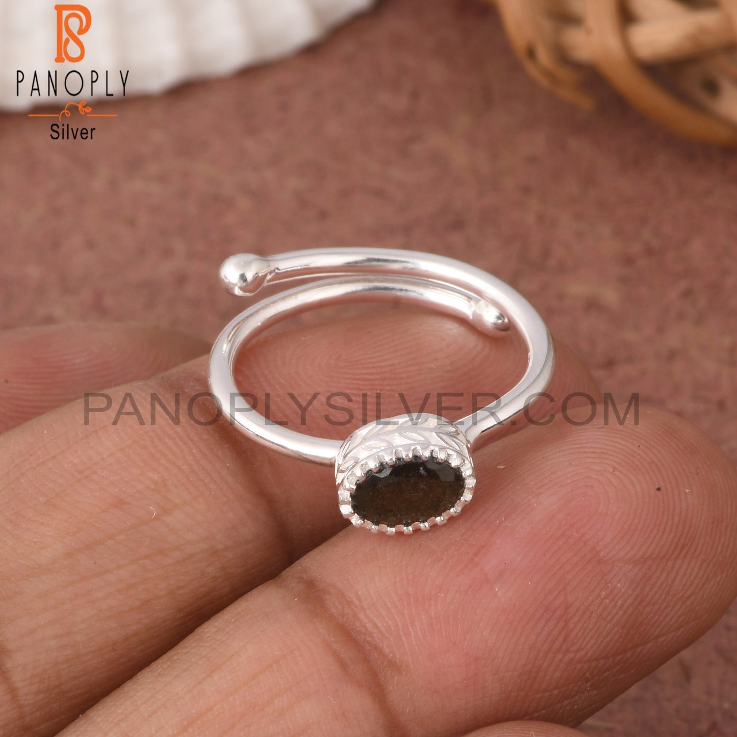 Gold Sheen Obsidian Oval 925 Sterling Silver Ring