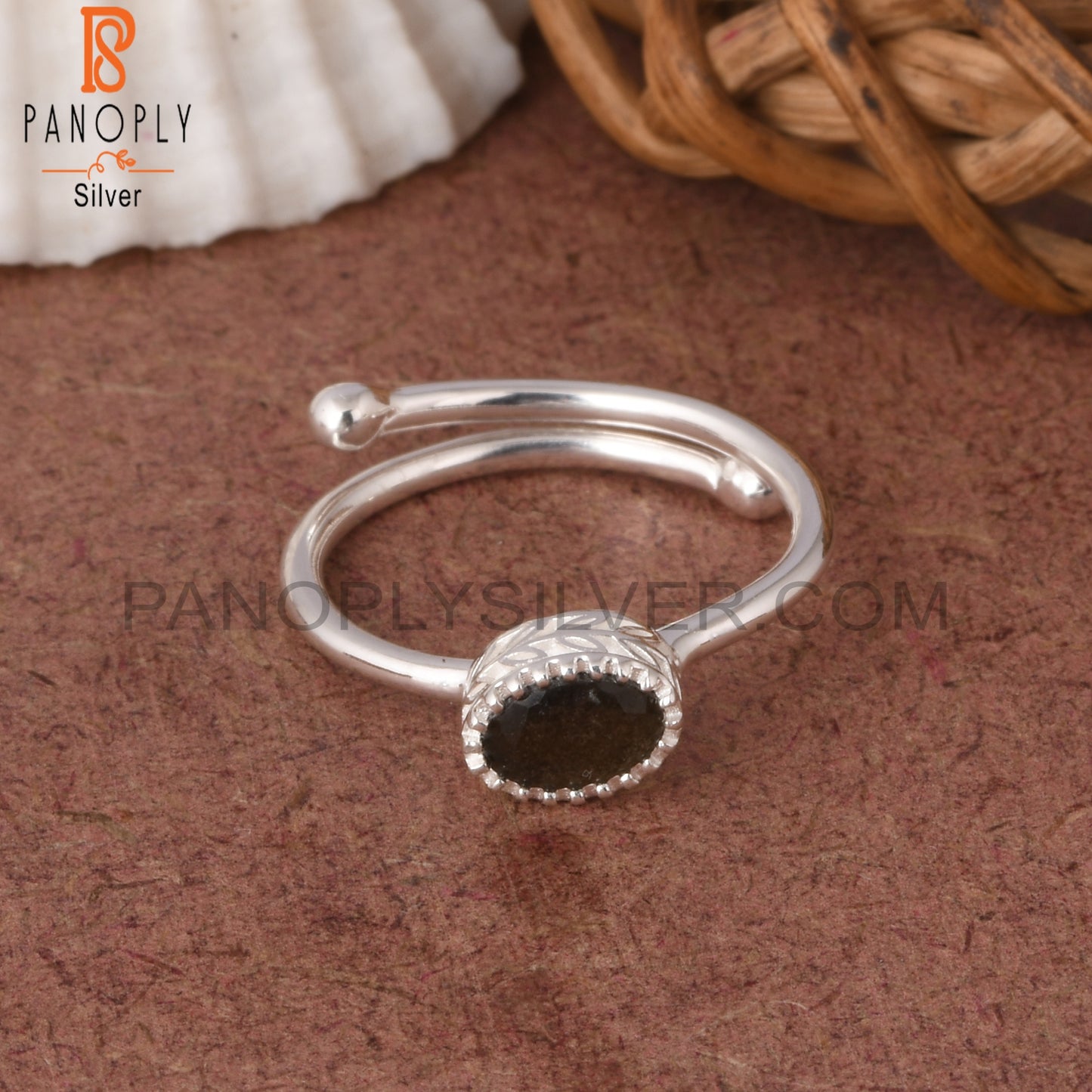 Gold Sheen Obsidian Oval 925 Sterling Silver Ring