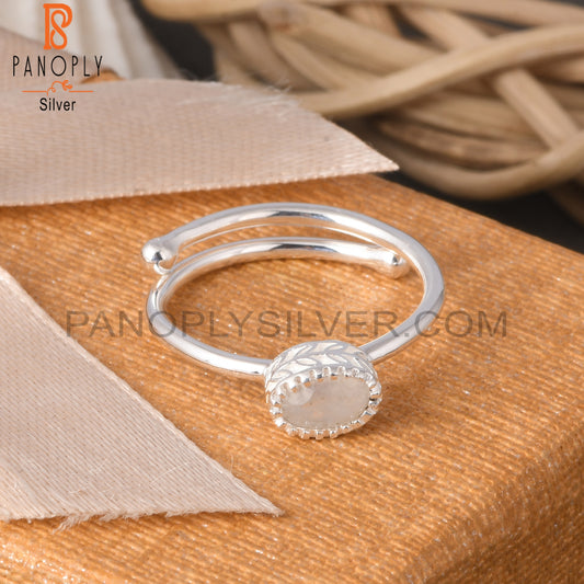 Adjustable Rainbow Moonstone 925 Sterling Silver Wedding Ring