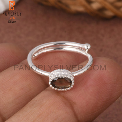 Smoky Oval Shape 925 Sterling Silver Women Adjustable Ring